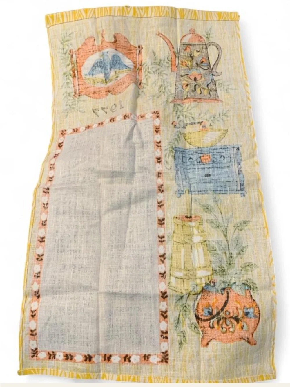 NOS Vintage 1977 Yellow Kitchen Calendar Tea Towel